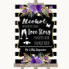 Black & White Stripes Purple Alcohol Bar Love Story Personalized Wedding Sign