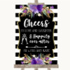 Black & White Stripes Purple Cheers To Love Personalized Wedding Sign