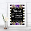 Black & White Stripes Purple Cheers To Love Personalized Wedding Sign