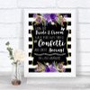 Black & White Stripes Purple Confetti Personalized Wedding Sign