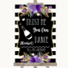 Black & White Stripes Purple Alcohol Says You Can Dance Wedding Sign