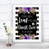 Black & White Stripes Purple Guest Tree Leaf Personalized Wedding Sign