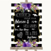 Black & White Stripes Purple Guestbook Advice & Wishes Mr & Mrs Wedding Sign