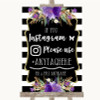 Black & White Stripes Purple Instagram Hashtag Personalized Wedding Sign