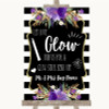 Black & White Stripes Purple Let Love Glow Glowstick Personalized Wedding Sign