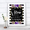 Black & White Stripes Purple Let Love Glow Glowstick Personalized Wedding Sign