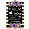 Black & White Stripes Purple Loved Ones In Heaven Personalized Wedding Sign