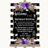 Black & White Stripes Purple No Phone Camera Unplugged Personalized Wedding Sign