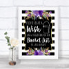 Black & White Stripes Purple Bucket List Personalized Wedding Sign