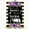 Black & White Stripes Purple Photobooth This Way Left Personalized Wedding Sign