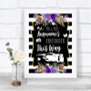 Black & White Stripes Purple Photobooth This Way Left Personalized Wedding Sign