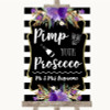 Black & White Stripes Purple Pimp Your Prosecco Personalized Wedding Sign