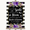 Black & White Stripes Purple Plant Seeds Favours Personalized Wedding Sign