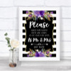 Black & White Stripes Purple Share Your Wishes Personalized Wedding Sign