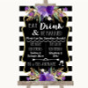 Black & White Stripes Purple Signature Favourite Drinks Wedding Sign