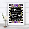 Black & White Stripes Purple Signing Frame Guestbook Personalized Wedding Sign