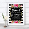 Black & White Stripes Pink Cheers To Love Personalized Wedding Sign