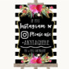 Black & White Stripes Pink Instagram Hashtag Personalized Wedding Sign