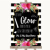 Black & White Stripes Pink Let Love Glow Glowstick Personalized Wedding Sign