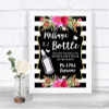 Black & White Stripes Pink Message In A Bottle Personalized Wedding Sign