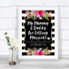Black & White Stripes Pink Mummy Daddy Getting Married Personalized Wedding Sign