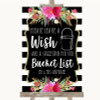 Black & White Stripes Pink Bucket List Personalized Wedding Sign