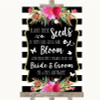 Black & White Stripes Pink Plant Seeds Favours Personalized Wedding Sign