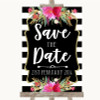Black & White Stripes Pink Save The Date Personalized Wedding Sign