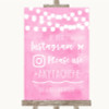 Baby Pink Watercolour Lights Instagram Hashtag Personalized Wedding Sign