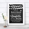 Chalk Style Black & White Lights Confetti Personalized Wedding Sign