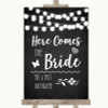 Chalk Style Black & White Lights Here Comes Bride Aisle Wedding Sign