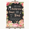 Chalkboard Style Pink Roses Drink Champagne Dance Stars Wedding Sign