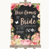 Chalkboard Style Pink Roses Here Comes Bride Aisle Personalized Wedding Sign