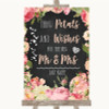 Chalkboard Style Pink Roses Petals Wishes Confetti Personalized Wedding Sign