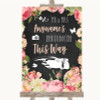 Chalkboard Style Pink Roses Photobooth This Way Left Personalized Wedding Sign