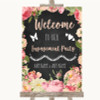 Chalkboard Style Pink Roses Welcome To Our Engagement Party Wedding Sign