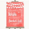 Coral Watercolour Lights Bucket List Personalized Wedding Sign
