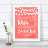 Coral Watercolour Lights Bucket List Personalized Wedding Sign