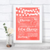Coral Watercolour Lights Cheeseboard Cheese Song Personalized Wedding Sign