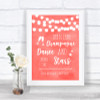 Coral Watercolour Lights Drink Champagne Dance Stars Personalized Wedding Sign