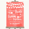 Coral Watercolour Lights Friends Of The Bride Groom Seating Wedding Sign
