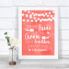 Coral Watercolour Lights Friends Of The Bride Groom Seating Wedding Sign