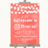 Coral Watercolour Lights Instagram Hashtag Personalized Wedding Sign