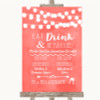 Coral Watercolour Lights Signature Favourite Drinks Personalized Wedding Sign
