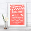 Coral Watercolour Lights Welcome To Our Engagement Party Wedding Sign
