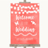 Coral Watercolour Lights Welcome To Our Wedding Personalized Wedding Sign