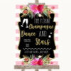 Gold & Pink Stripes Drink Champagne Dance Stars Personalized Wedding Sign