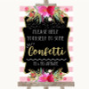 Gold & Pink Stripes Take Some Confetti Personalized Wedding Sign