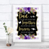 Gold & Purple Stripes Dad Walk Down The Aisle Personalized Wedding Sign