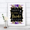 Gold & Purple Stripes Daddy Here Comes Your Bride Personalized Wedding Sign